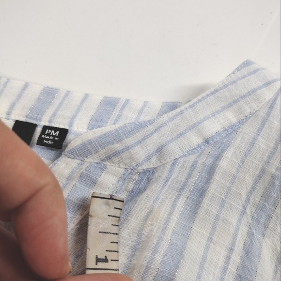 Cathy Petite White and Blue Striped Blouse - Picture 8 of 10